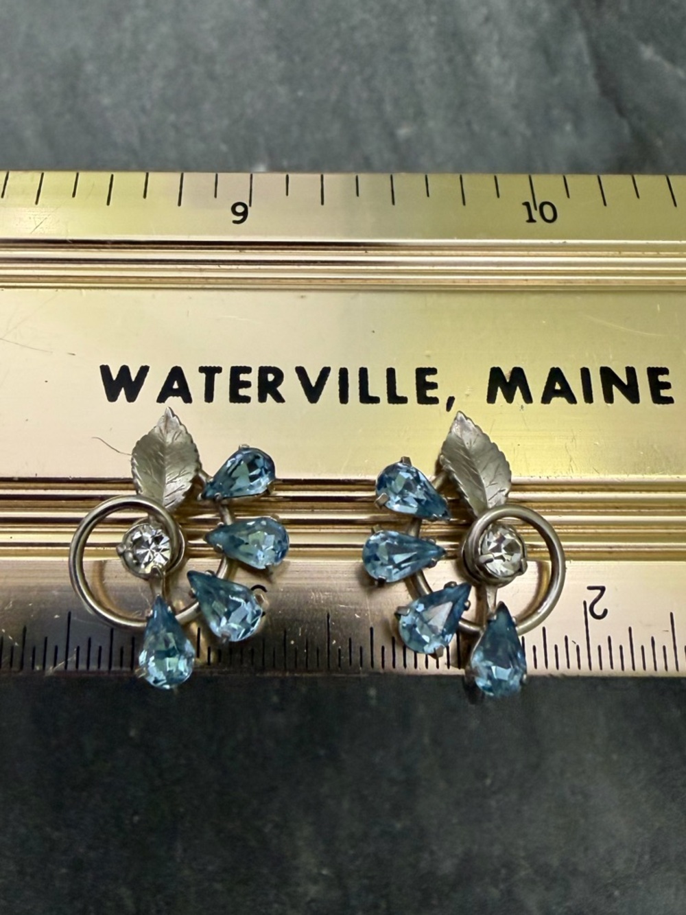 Vintage Bright Blue Teardrop Crystal Silver Earrings - Picture 7 of 11